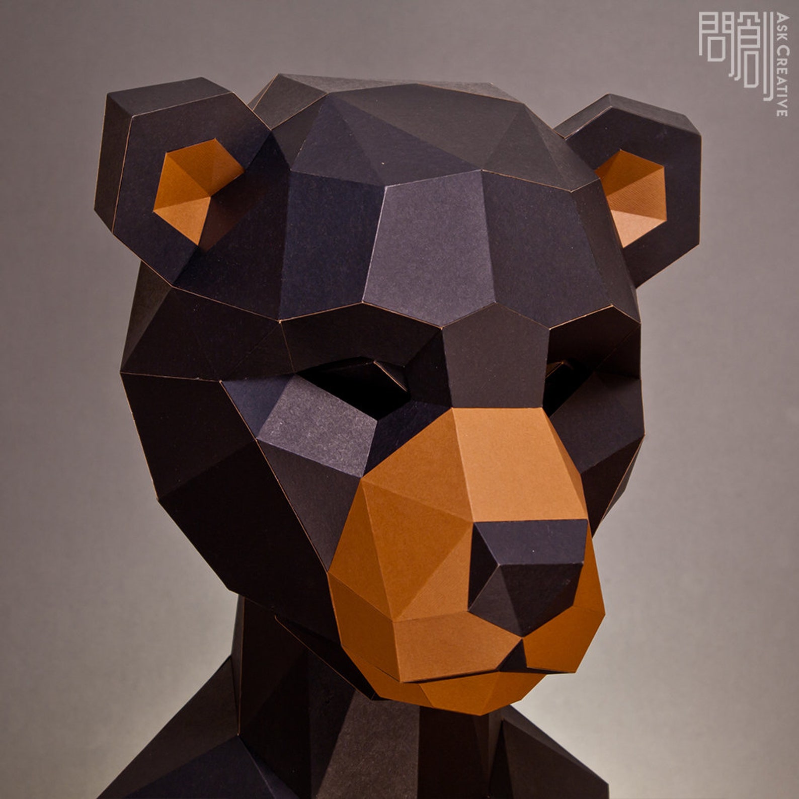 Black Bear Mask Papercraft DIY Low Poly Mask PDF | Etsy