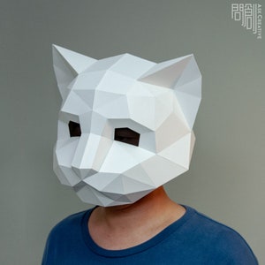 Máscara de gato, Papercraft, DIY, Low poly, Máscara, PDF Papercraft, Gato, Máscara de patrón, Gatito,