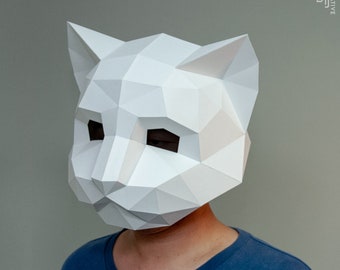 Cat mask, Papercraft, DIY, Low poly, Mask, PDF Papercraft, Cat ,Pattern mask , Kitten ,