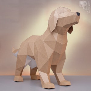 Modelo de papel de Golden Retriever, Manualidades con papel, Bricolaje, Bajo polígono, Manualidades con papel en PDF, Modelo de Golden Retriever, Golden Retriever de bajo polígono