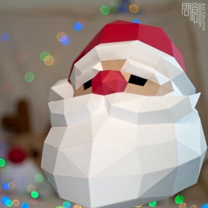Máscara de Papai Noel, Papercraft, DIY, Low poly, Máscara, PDF Papercraft, Papai Noel, Máscara padrão, Papai Noel