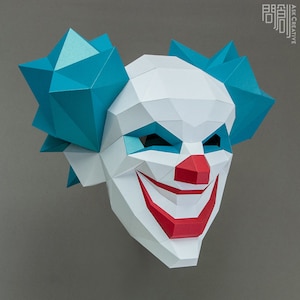 Clown , Papercraft , DIY , Low poly, Mask, PDF Papercraft, Party Mask ,Pattern mask , Joker , Halloween Mask ,  Evil Clown