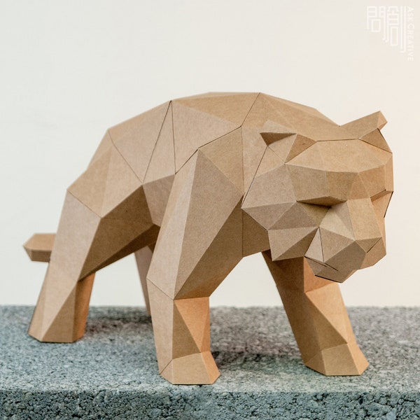 Modèle en papier Tigre, Papercraft, DIY, Low poly, PDF Papercraft, Modèle Tigre, Tigre low poly, Tigre