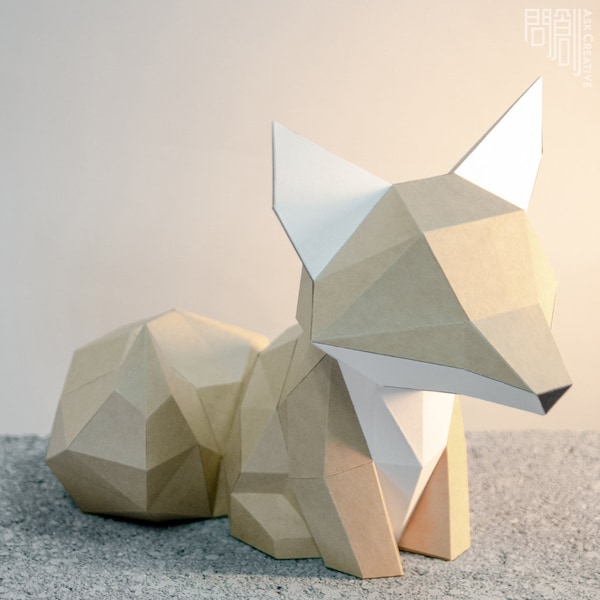 Modèle papier renard, Papercraft , DIY , Low poly , PDF Papercraft , Modèle renard , Renard low poly