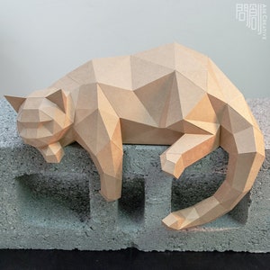 Lazy paper Model , Papercraft , DIY , Low poly , Fat Cat Model , PDF Papercraft , Lazy Cat  , Cat  low poly