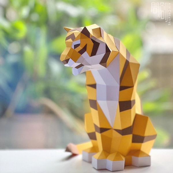 Maquette Tigre du Bengale en papier, Créations en papier, DIY, Low poly, Créations en papier PDF, Maquette de tigre, Tigre low poly, Tigre