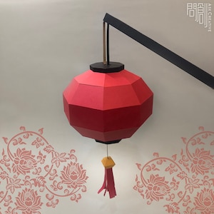 Lanterna rotonda cinese, Papercraft, fai da te, Low poly, PDF Papercraft, modello di lanterna, lanterna low poly