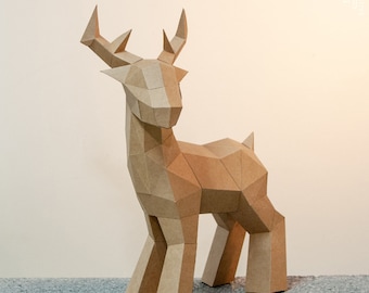 Deer paper model ,Papercraft , DIY , Low poly ,  PDF Papercraft , Deer Model , Deer low poly , Deer