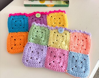 crochet patchwork book sleeve