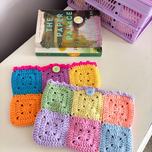 crochet patchwork book sleeve