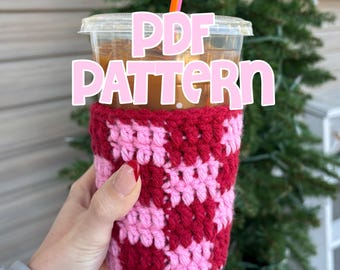 crochet pattern - checkered cup cozy