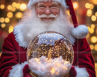 Christmas Digital background Snow globe Santa hands photography backdrop