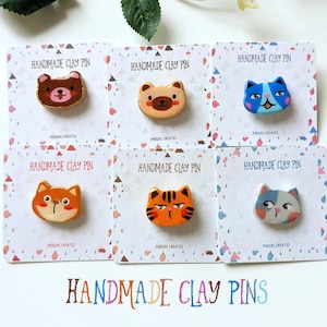 Handmade Clay Animal Pins: Unique Mini Brooch
