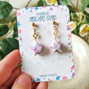 Origami Star Stud Earrings: Pastel Purple Paper Jewelry
