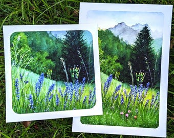 Lavender Field - A4 & Square prints- reproduction of my original watercolour mixed media painting