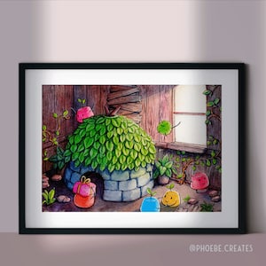Impresión de fan art de Stardew Valley: Cabaña de Junimo en el Centro Comunitario. Impresión Giclée de mi ilustración en acuarela, 10x15 cm, 13x18 cm, A5, regalo o decoración.