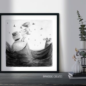 Póster de acuarela en blanco y negro, ilustración de cuento de hadas monocromático, 8x8, cuadrado de 210 x 210 mm, decoración