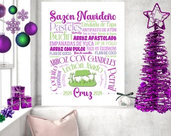 Sazón Navideño Personalized Puerto Rico Christmas Kitchen Art, Puerto Rico Christmas, Food Print, Puerto Rican Art, Food Poster