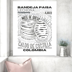 Colombia, Colombian Kitchen Art, Colombia Food Sign Poster, Food Print, Home Decor, Wall Decor, Art, Kitchen Decor, Food Poster, Subway Art