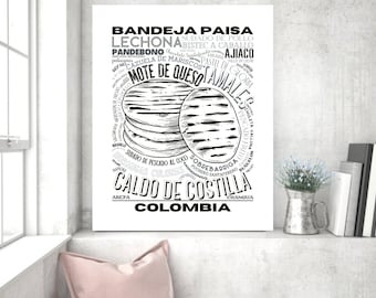 Colombia, Colombian Kitchen Art, Colombia Food Sign Poster, Food Print, Home Decor, Wall Decor, Art, Kitchen Decor, Food Poster, Subway Art
