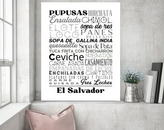 El Salvador Kitchen Art, El Salvador Food Sign Poster, Subway Art, Food Print, Home Decor, Wall Decor, Art, Kitchen Decor, Food Poster