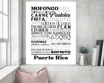 Puerto Rican Food Word Art Sign Poster, Puerto Rico Subway Art, Boricua Art, PR Kitchen Art, PR Wall Art, Arte de Pared, Various Sizes