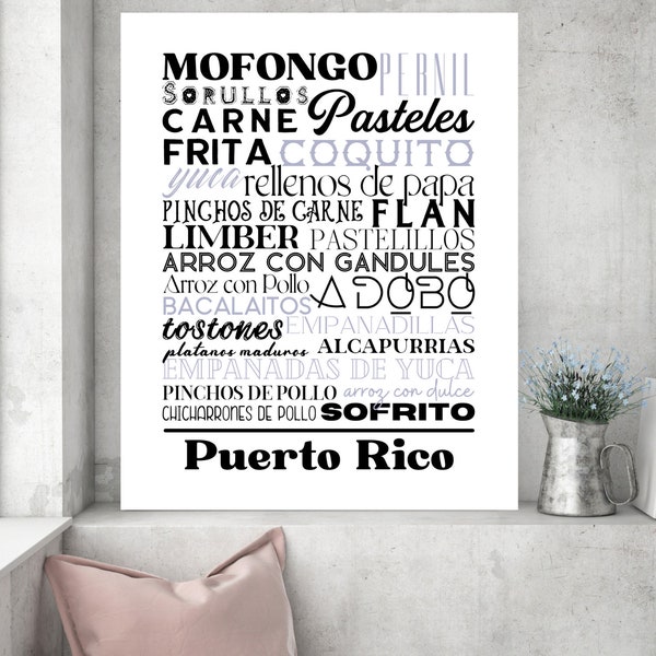 Puerto Ricaanse Food Word Art Sign Poster, Puerto Rico Subway Art, Boricua Art, PR Kitchen Art, PR Wall Art, Arte de Pared, Diverse maten