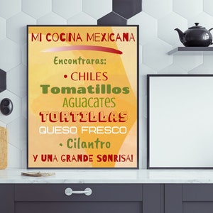 Mi Cocina Mexicana Print, Arte de Pared, Mexican Print, Mexican Wall Art, Foodie Gift, Cocina, Food Wall Art, Casa, Mexican Kitchen Print