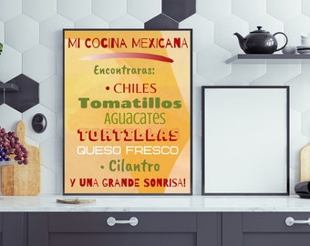 Mi Cocina Mexicana Print, Arte de Pared, Mexican Print, Mexican Wall Art, Foodie Gift, Cocina, Food Wall Art, Casa, Mexican Kitchen Print
