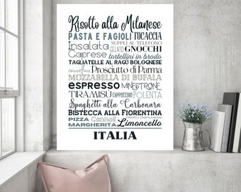 Italia, Italy Kitchen Art, Italy Food Sign Poster, Italian Food Print, Home Decor, Wall Decor, Art, Kitchen Decor, Food Poster