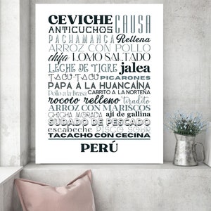 Letrero de Peruana, Cocina Peruana, Comida Peruana, Decoracion de Cocina, Pared, Peru Food Poster, Peru Word Art