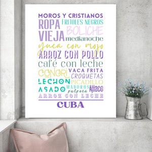 Cuba Food Sign Poster, Cocina Cubana, Cuban Dishes, Cuban Wall Art, Cuban Kitchen Art, Arte de Pared, Cuban Pride,Decoracion de Cocina,Signs