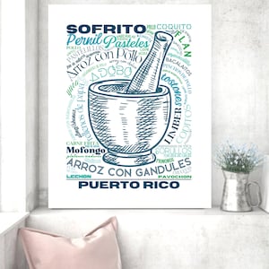 Puerto Rico Kitchen Art, Puerto Rico Food Print, Food Sign, Home Décor, Wall Décor, Puerto Rican Art, Kitchen Decor, Food Poster, Pilon Art