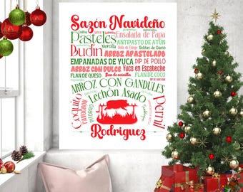 Sazón Navideño Personalized Puerto Rico Christmas Kitchen Art, Puerto Rico Christmas, Food Print, Decor, Puerto Rican Art, Food Poster