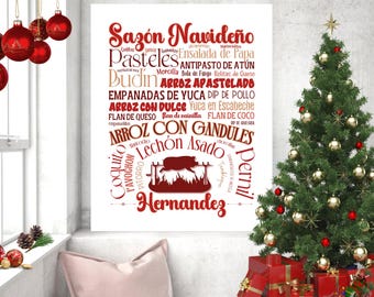 Sazón Navideño Personalized Puerto Rico Christmas Kitchen Art, Puerto Rico Christmas, Food Print, Decor, Puerto Rican Art, Food Poster