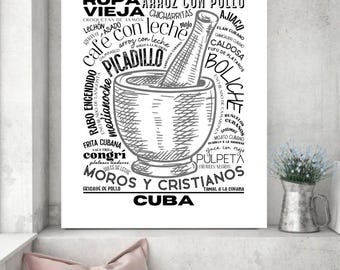 Cuban Kitchen Art, Cuban Food Print, Cuban Home Decor, Cuban Wall Decor, Cuban Art, Kitchen Decor, Food Poster, Pilon Art