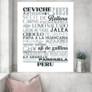 Letrero de Peruana, Cocina Peruana, Comida Peruana, Decoracion de Cocina, Pared, Peru Food Poster, Peru Word Art