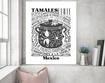 Mexican Food Print, Food Art, Food Poster, Kitchen Decor, Kitchen Art, Wall Décor, Mexican Subway Art, Mexican Bean Pot, Bean Pot Artwork