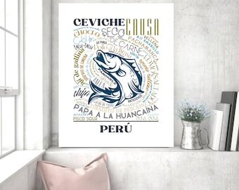 Peru Kitchen Art, Peruvian Food Print, Food Sign, Home Décor, Peru Wall Décor, Peruvian Art, Kitchen Décor, Food Poster