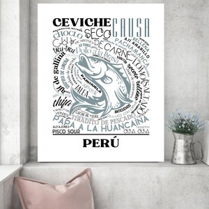 Letrero de Peruana, Cocina Peruana, Comida Peruana, Decoracion de Cocina, Pared, Peru Food Poster, Peru Word Art