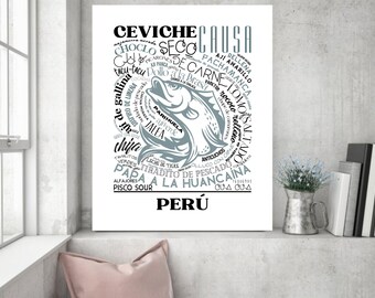 Peru Kitchen Art, Peruvian Food Print, Food Sign, Home Décor, Peru Wall Décor, Peruvian Art, Kitchen Décor, Food Poster