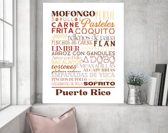 Puerto Rican Food Word Art Sign Poster, Puerto Rico Subway Art, Boricua Art, PR Kitchen Art, PR Wall Art, Arte de Pared, Various Sizes Color