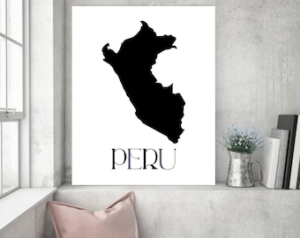 Peru Map Poster, Peru Map, South America, Black, Gray & White Minimalistic Print Poster, Home Art, Map Home Decor