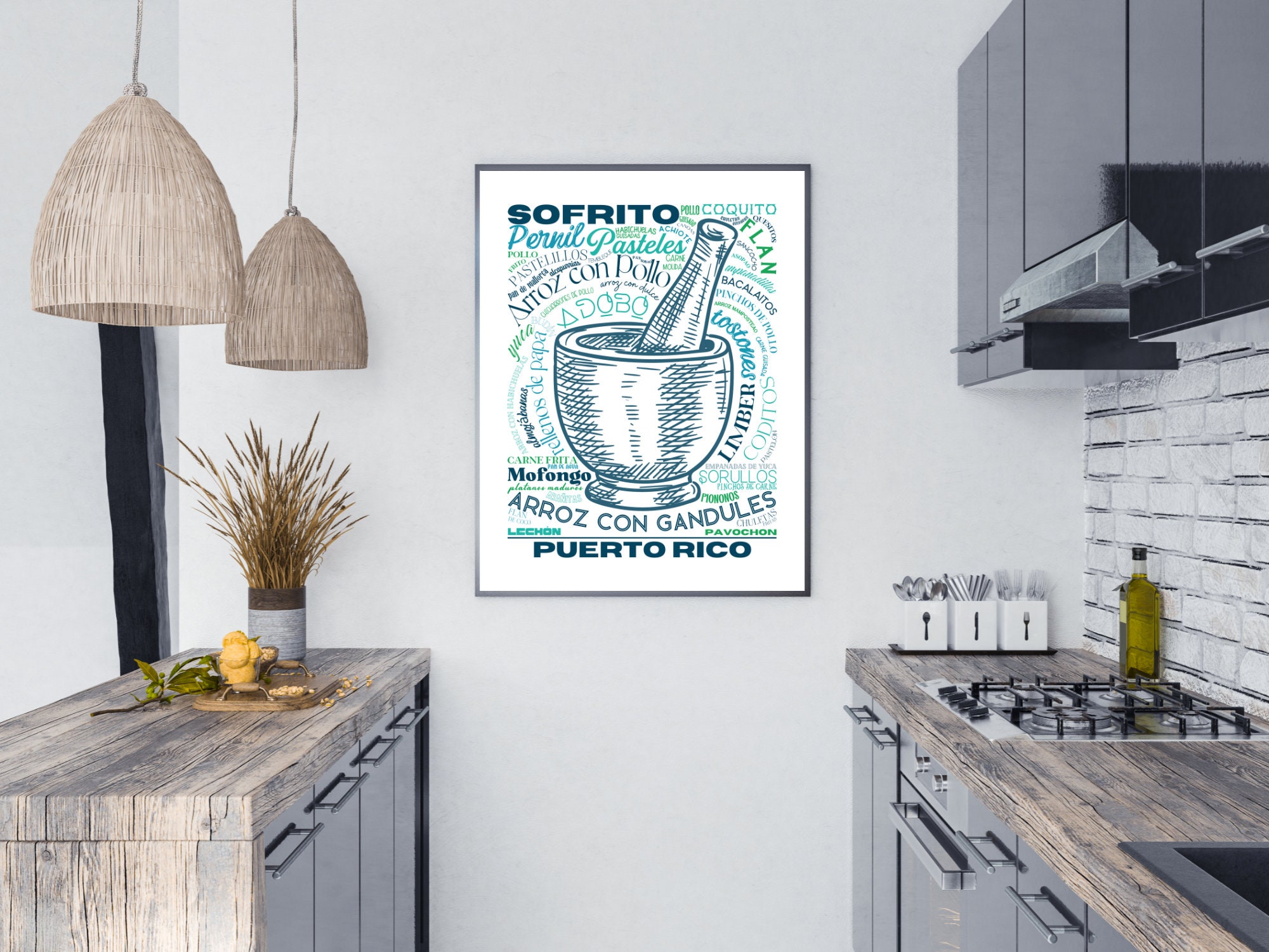 Puerto Rico Kitchen Art, Puerto Rico Food Print, Food Sign, Home Décor