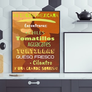 Mi Cocina Mexicana Print, Arte de Pared, Mexican Print, Mexican Wall Art, Foodie Gift, Cocina, Food Wall Art, Casa, Mexican Kitchen Print