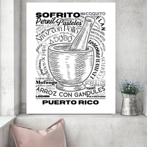 Puerto Rico Kitchen Art, Puerto Rico Food Print, Food Sign, Home Décor, Wall Décor, Puerto Rican Art, Kitchen Decor, Food Poster, Pilon Art