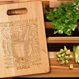 Cuba Food Laser Engraved Maple Kitchen Cutting Board with Handle, Chopping Board, Charcuterie Board, Kitchen Accessories