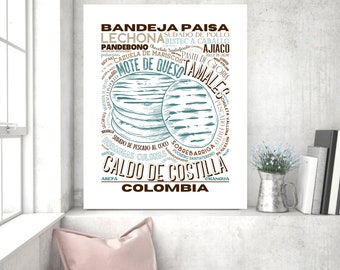 Colombia, Colombian Kitchen Art, Colombia Food Sign Poster, Food Print, Home Decor, Wall Decor, Art, Kitchen Decor, Food Poster, Subway Art