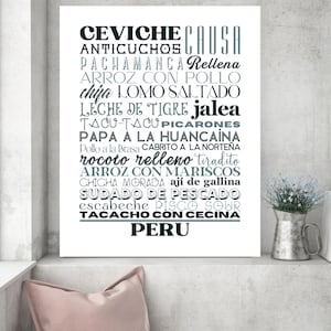 Letrero de Peruana, Cocina Peruana, Comida Peruana, Decoracion de Cocina, Pared, Peru Food Poster, Peru Word Art