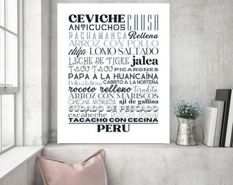 Peru Kitchen Art, Peruvian Food Print, Food Sign, Subway Art, Home Décor, Peru Wall Décor, Peruvian Art, Kitchen Décor, Food Poster